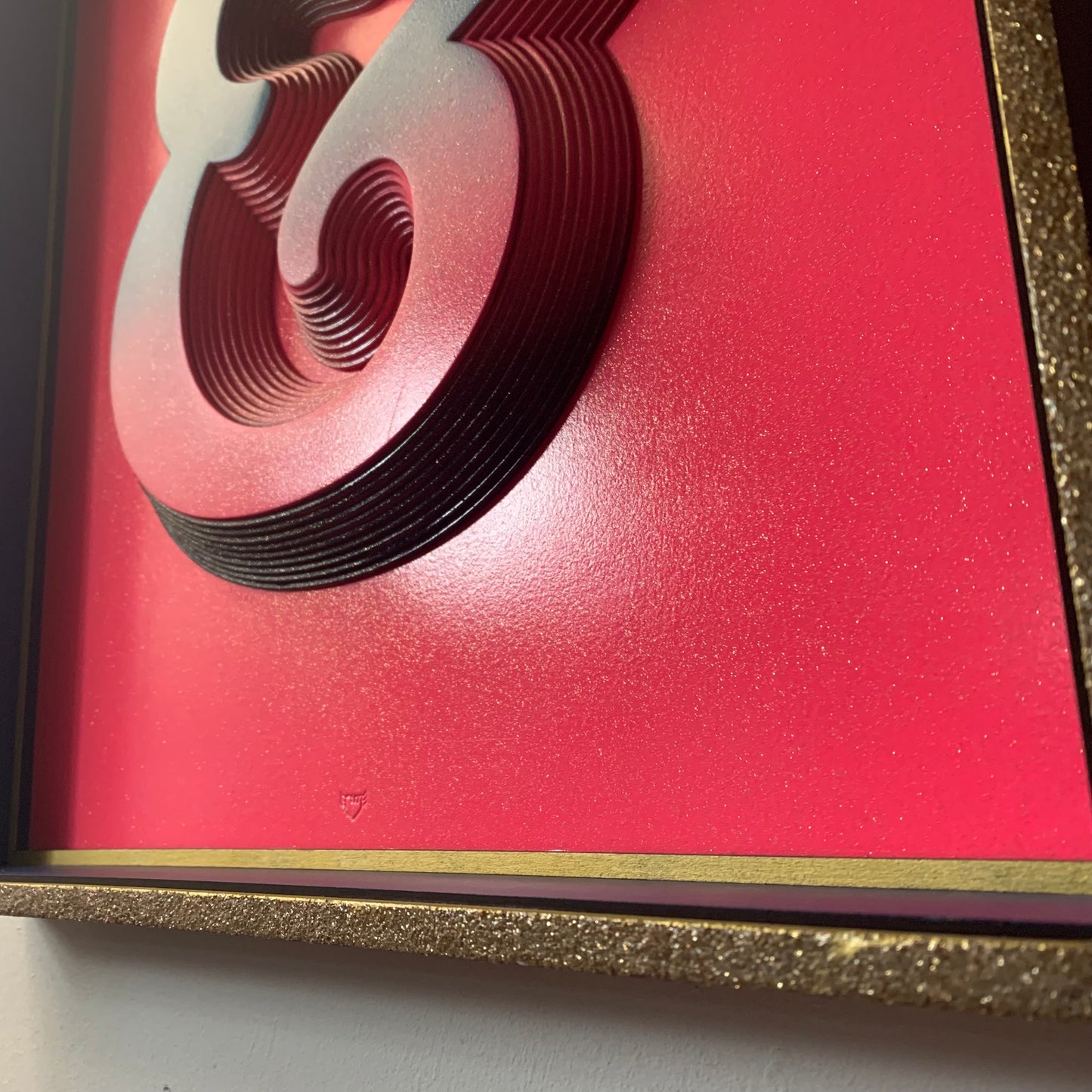 Hot Pink Ampersand cooper font on Black glitter handmade frame multilayered laser cut artwork pop art