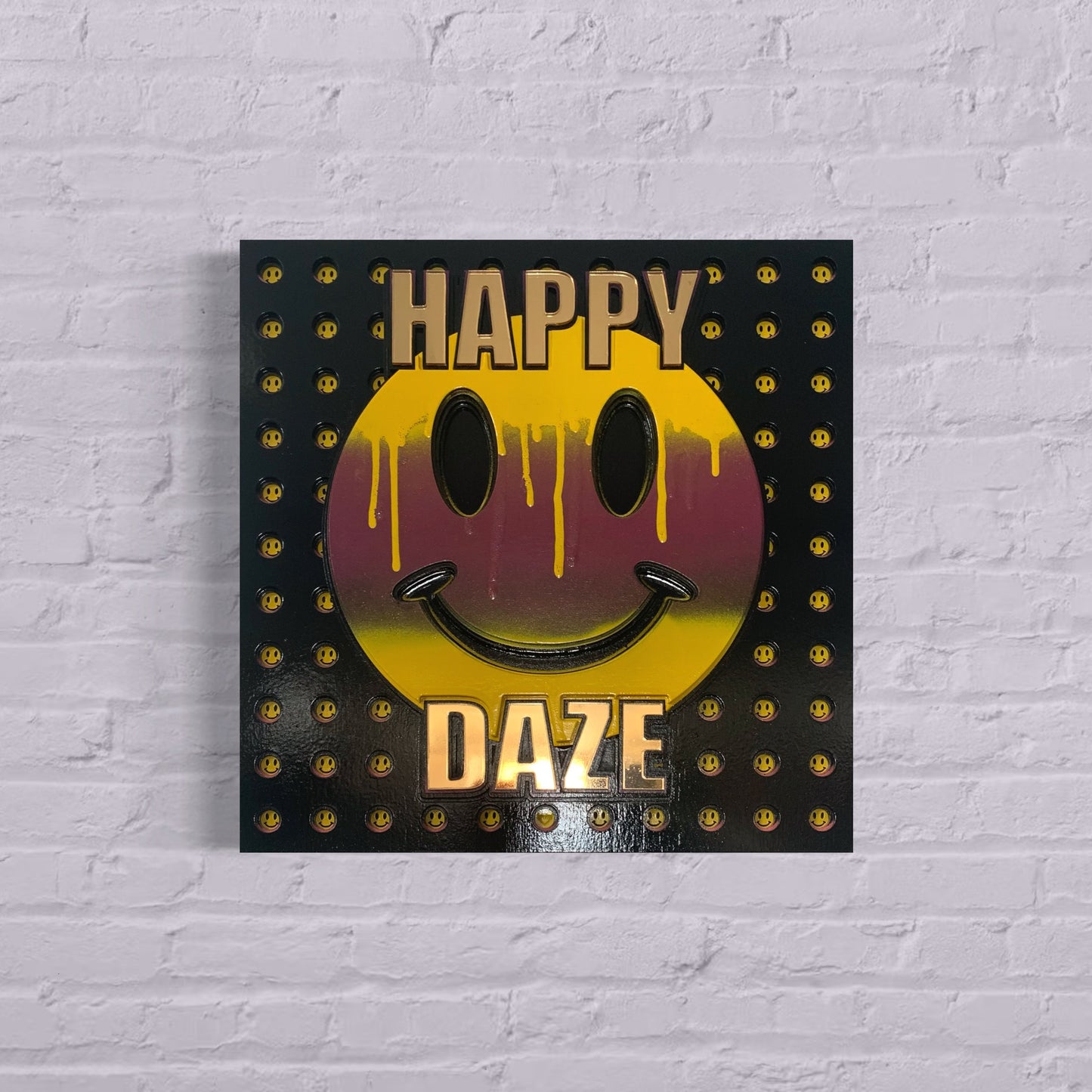 Happy Daze Deep set smiley faces rave culture house music 3D sculpture wall art pop art mirror acrylic originaldrippy paint psychedelic art