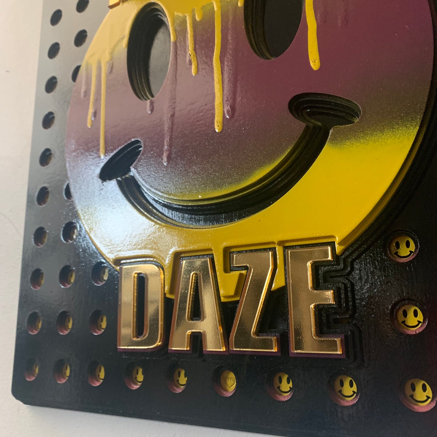 Happy Daze Deep set smiley faces rave culture house music 3D sculpture wall art pop art mirror acrylic originaldrippy paint psychedelic art