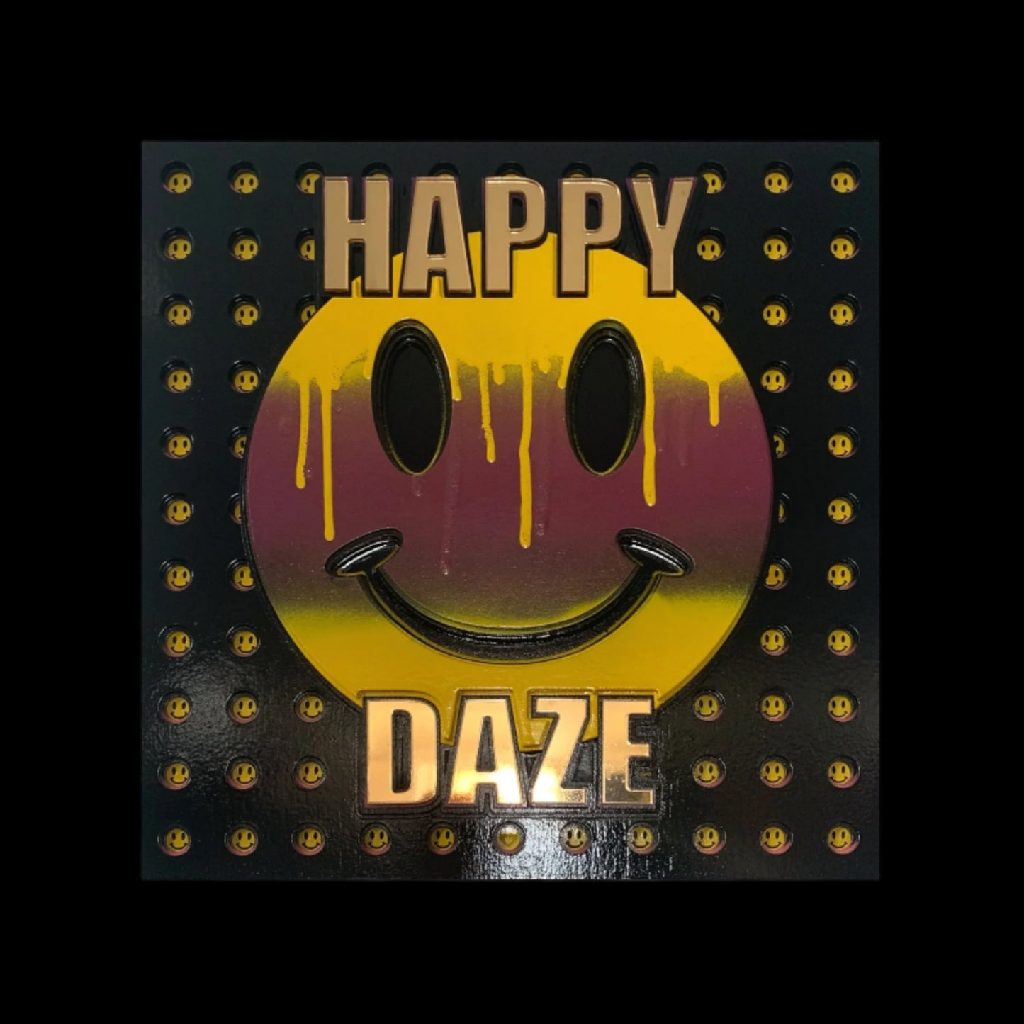 Happy Daze Deep set smiley faces rave culture house music 3D sculpture wall art pop art mirror acrylic originaldrippy paint psychedelic art