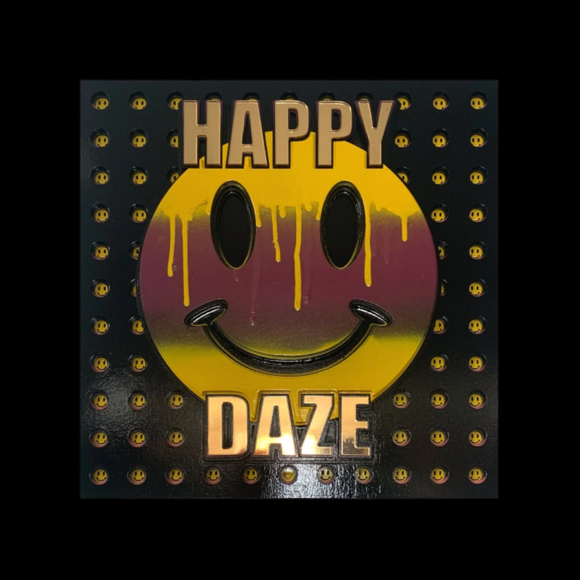 Happy Daze Deep set smiley faces rave culture house music 3D sculpture wall art pop art mirror acrylic originaldrippy paint psychedelic art