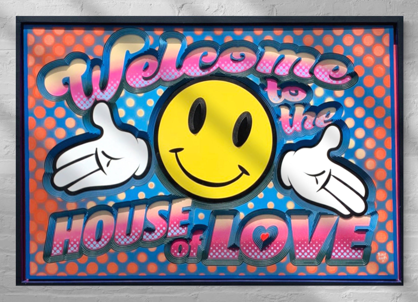 house of love welcome artwork smiley happy pop art halftone bright colour