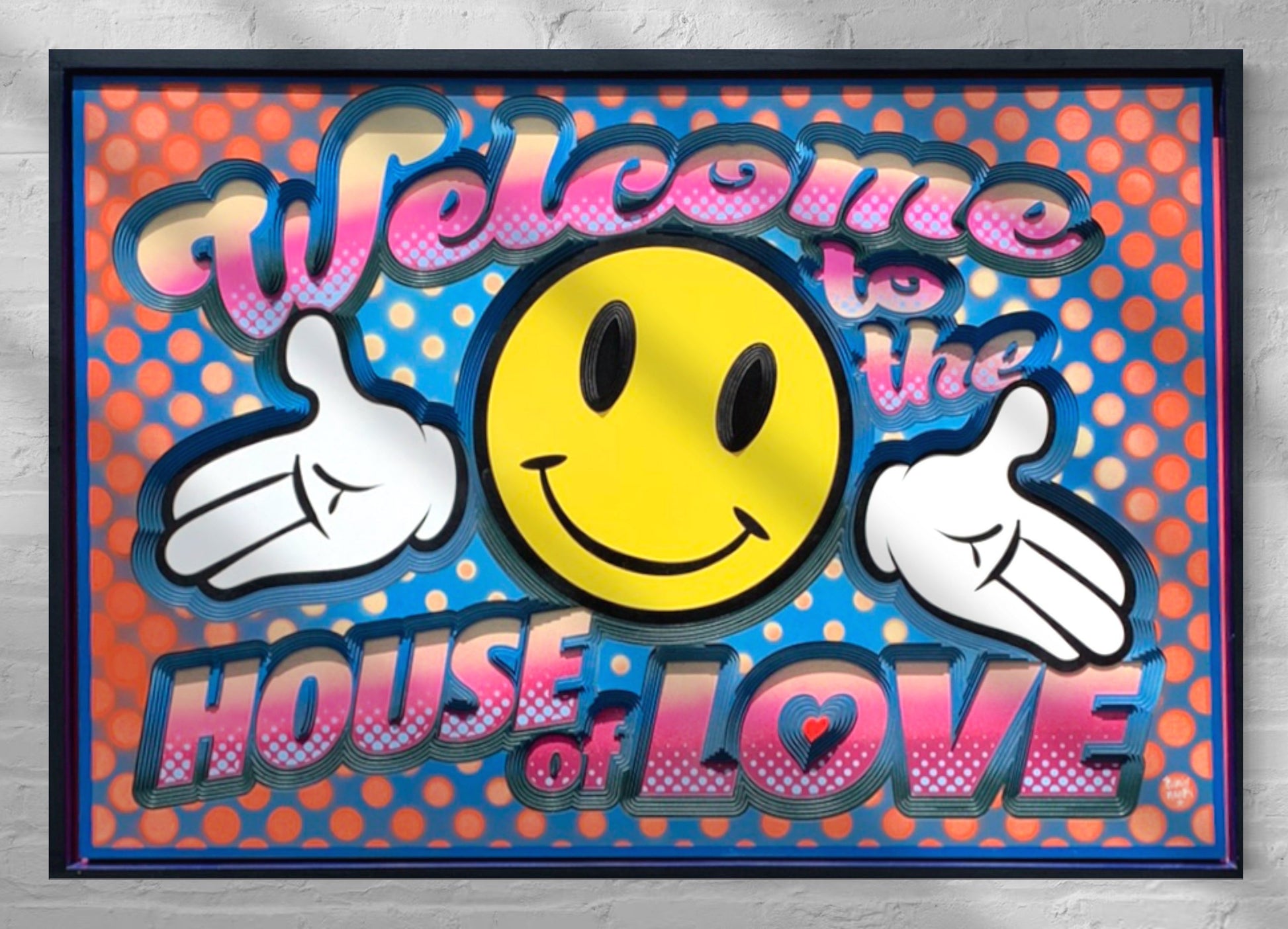 house of love welcome artwork smiley happy pop art halftone bright colour