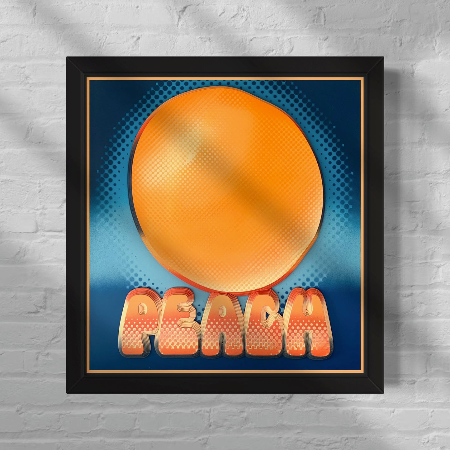 peach popart framed contemporary art 1970s kitsch halftone sculptural art 