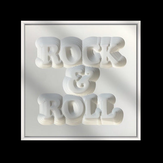 Rock_and_Roll_with_black_background wall art layers bone white poop art ampersand and cooper font artwork minimalist monotone abstract