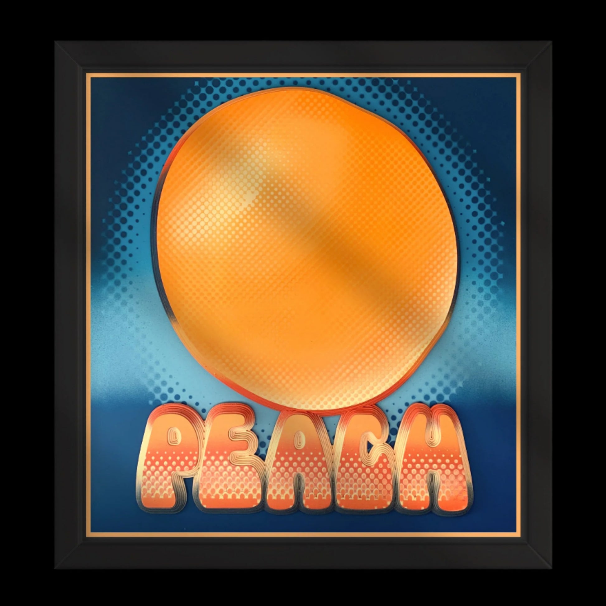 peach popart framed contemporary art 1970s kitsch halftone sculptural art piece