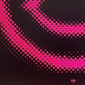 Framed artwork of a pink smiley face with a black background